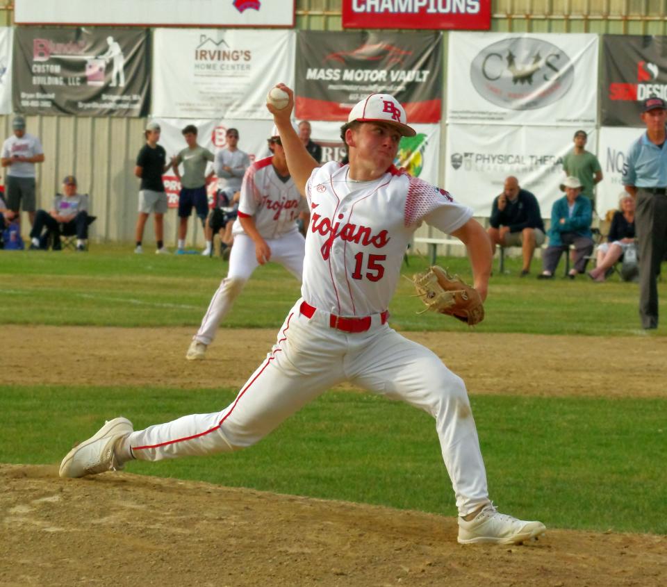 Luke Barry of Bridgewater-Raynham came in relief of starter Trent Smith for the Trojans and helped to stabilize the game.