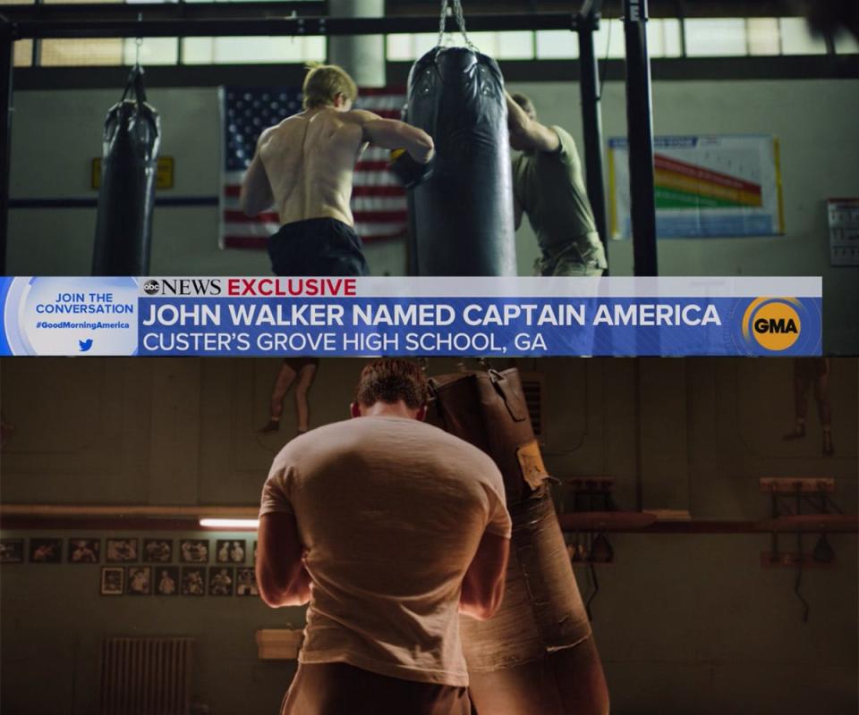 the falcon and the winter soldier 102 detail john walker steve rogers punching bag