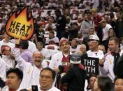 May 15, 2016; Toronto, Ontario, CAN; Miami Heat fans show their support during the first quarter in game seven of the second round of the NBA Playoffs against the Toronto Raptors at Air Canada Centre. Mandatory Credit: Nick Turchiaro-USA TODAY Sports