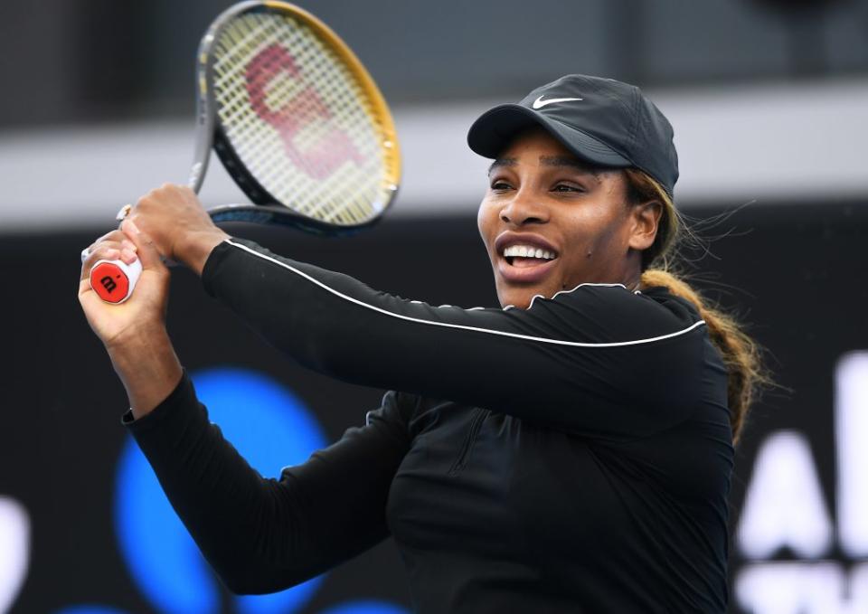 Serena Williams of the USA plays a backhand against Naomi Osaka of Japan during the ‘A Day at the Drive’ exhibition tournament at Memorial Drive on January 29, 2021 in Adelaide, Australia. (Photo by Mark Brake/Getty Images)