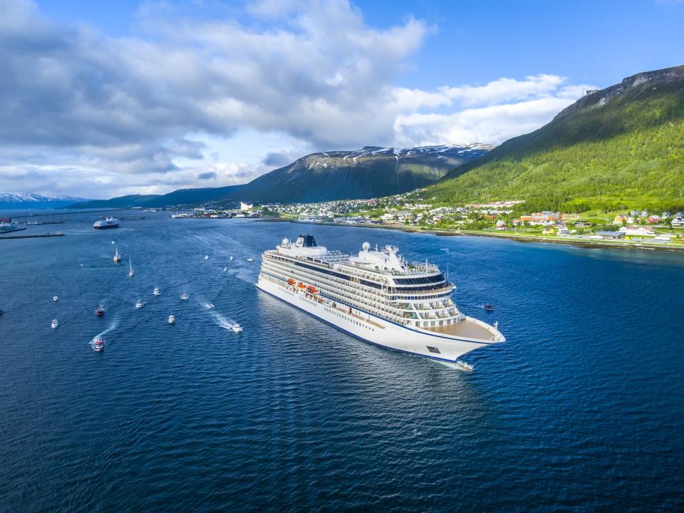 A Viking Ocean ship in Tromso, Norway. The cruise line's ocean cruise ships are all identical.