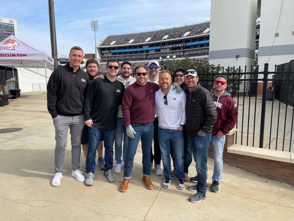A group of friends gather at Davis Wade Stadium prior to Mississippi State football vs. East Tennessee State on Nov. 19, 2022.