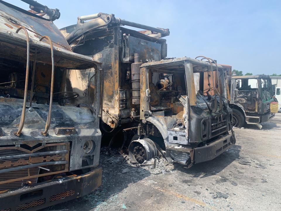 Three Apopka garbage trucks were destroyed in a fire on Wednesday afternoon.