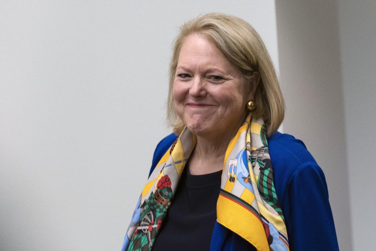 Conservative activist Virginia "Ginni" Thomas, walks during a break in a voluntary interview with the House panel investigating the Jan. 6 insurrection, at Thomas P. O'Neill Jr. House Office Building, Thursday, Sept. 29, 2022, in Washington. 