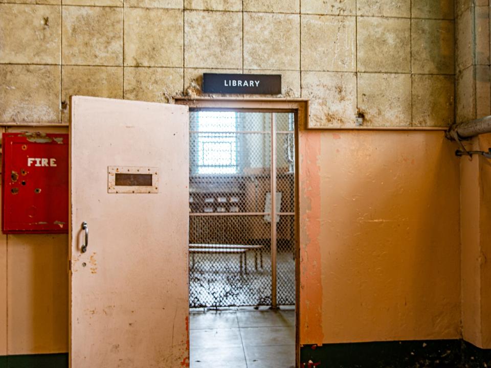 Entrance door to the library of the maximum security federal prison of Alcatraz.