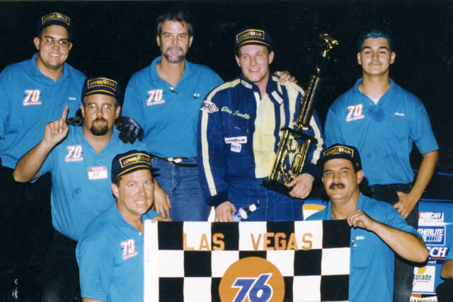 Chris Trickle and his team celebrate in victory lane