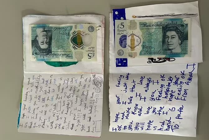 Get well cards and money sent by the daughters of Muhammad Fahad after robbers raided Fone City store in St Albans, Hertfordshire on Sunday, 19 March 2023