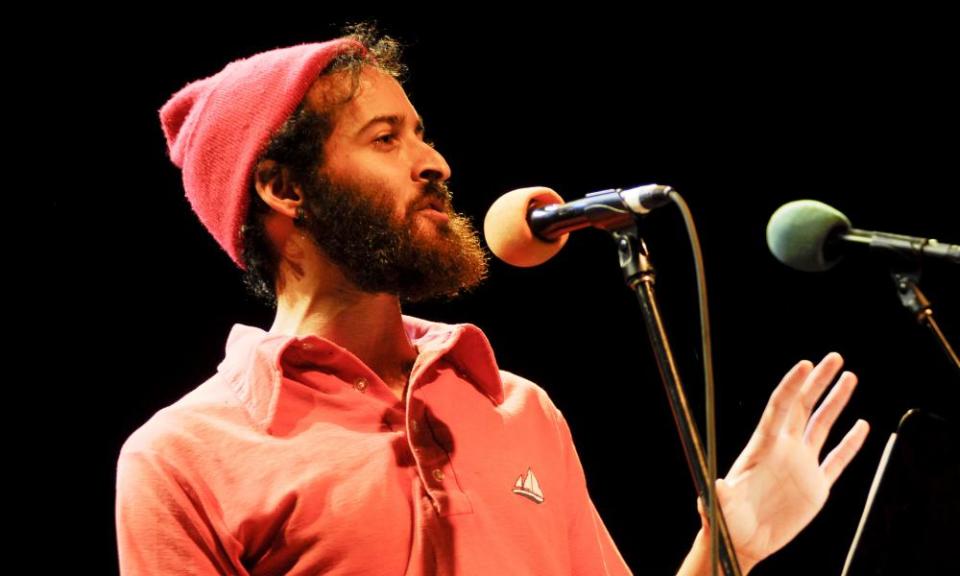 Anis Mojgani performing in Portland, Oregon.