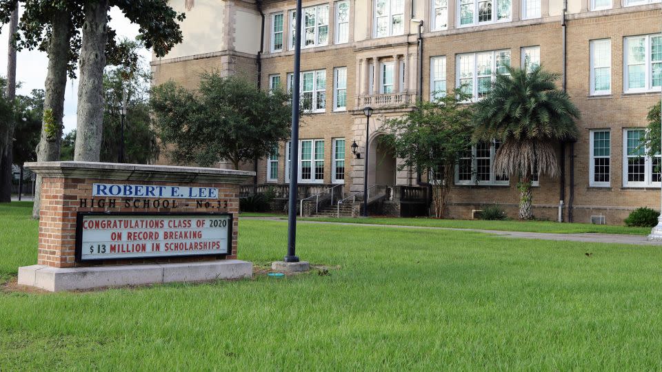 The Jacksonville, Florida, school formerly named Robert E. Lee High School is seen in this August 2020 file photo. - Edward Kerns II/MediaPunch/AP