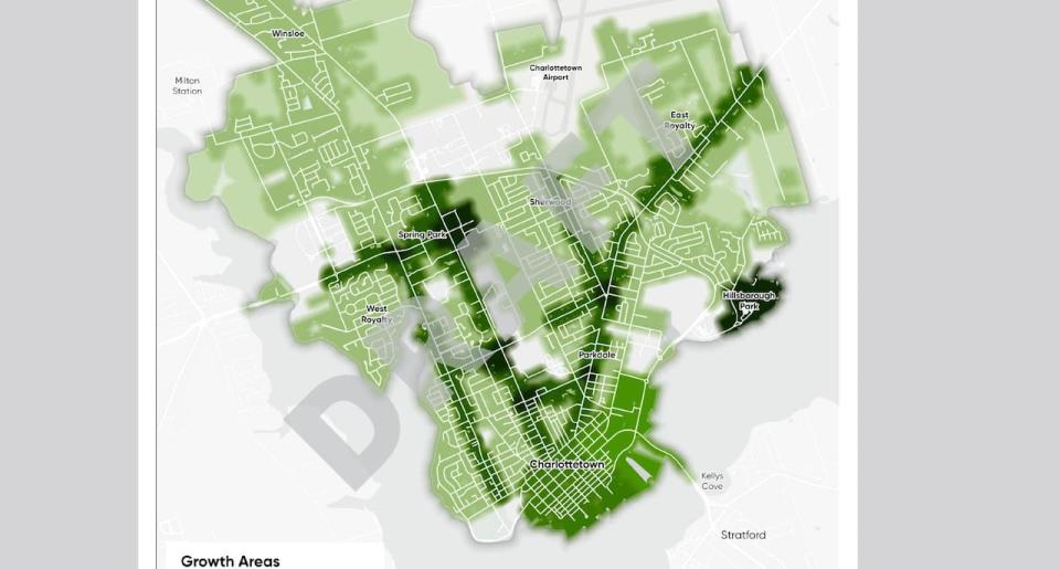 Dark green areas are considered a priority for growth in the draft official plan.