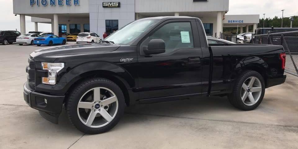 <p>Looking for a sporty road-going F-150 , but don't want to buy a decade-old truck? <a href="http://www.pioneerfordofbremen.com/" rel="nofollow noopener" target="_blank" data-ylk="slk:Pioneer Ford;elm:context_link;itc:0;sec:content-canvas" class="link ">Pioneer Ford</a>, a dealer in Bremen, Georgia makes a tribute package based on a new rear-wheel drive V-8 F-150 that uses lowering springs, Bilstein shocks, stylish five-spoke wheels, and a Roush supercharger. It makes 650 horsepower and <a href="https://www.roadandtrack.com/new-cars/a12274990/dealer-built-ford-f-150-svt-lightning-burnout-video/" rel="nofollow noopener" target="_blank" data-ylk="slk:does great burnouts;elm:context_link;itc:0;sec:content-canvas" class="link ">does great burnouts</a>. </p>