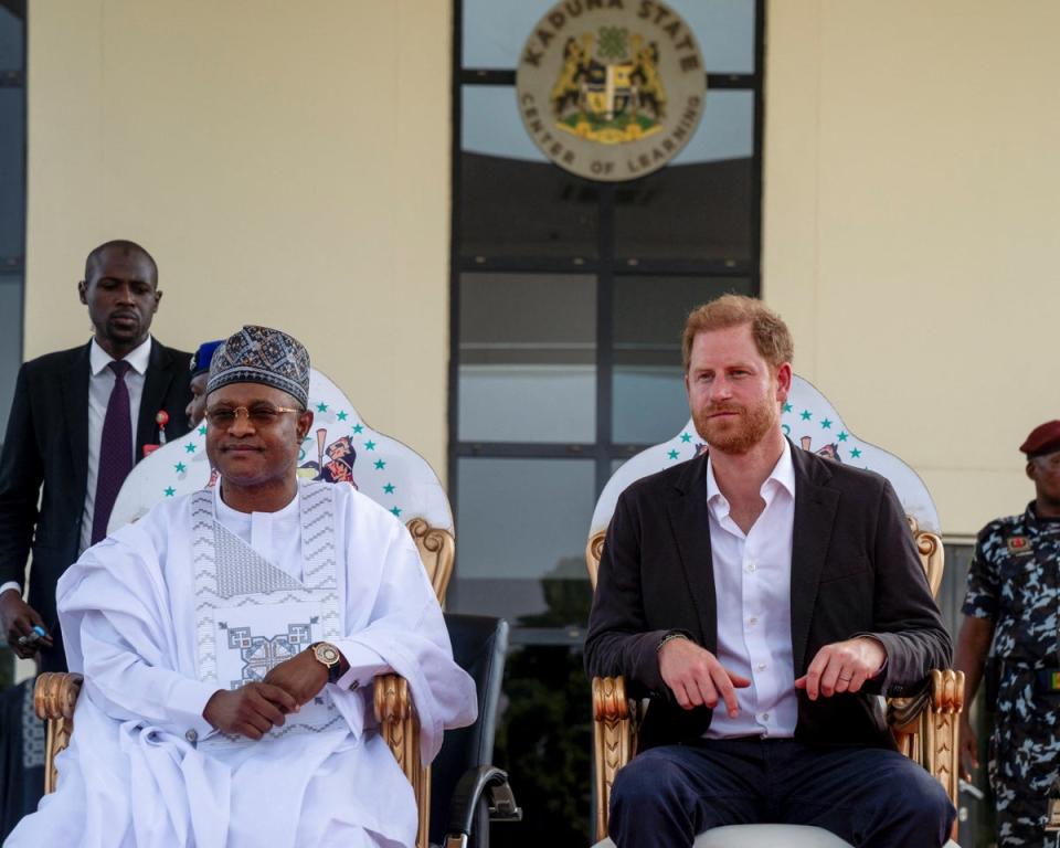 Governor of Kaduna State Uba Sani and Britain's Prince Harry (REUTERS)