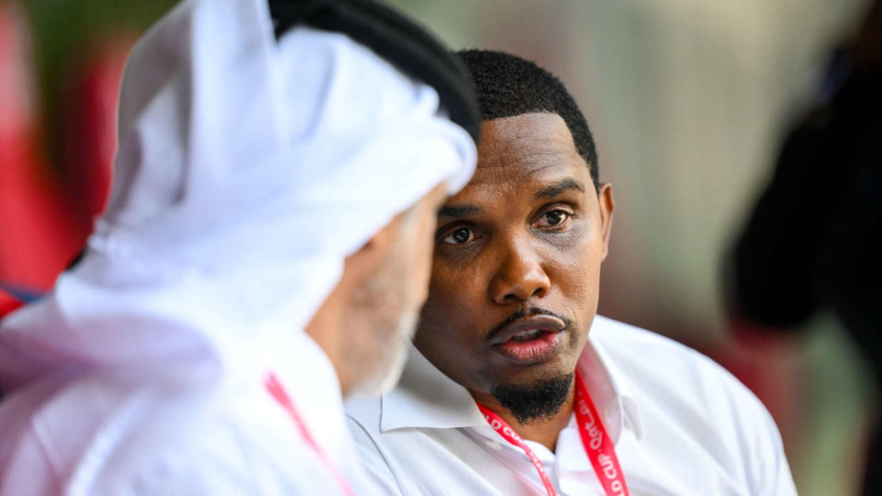 AL WAKRAH, QATAR - NOVEMBER 28: Cameroonian Football Federation President Samuel Eto'o during the FIFA World Cup Qatar 2022 Group G match between Cameroon and Serbia at Al Janoub Stadium on November 28, 2022 in Al Wakrah, Qatar. (Photo by Stephen McCarthy - FIFA/FIFA via Getty Images)