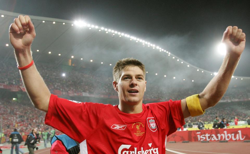 Fond memories: Liverpool captain Steven Gerrard celebrates victory over AC Milan in 2005