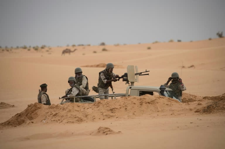 The US says the G5 Sahel task force -- a US-backed security force consisting of Burkina Faso, Chad, Mali, Mauritania and Niger -- is a good example of how regional players can handle their own security; Mauritanian soldiers are seen here