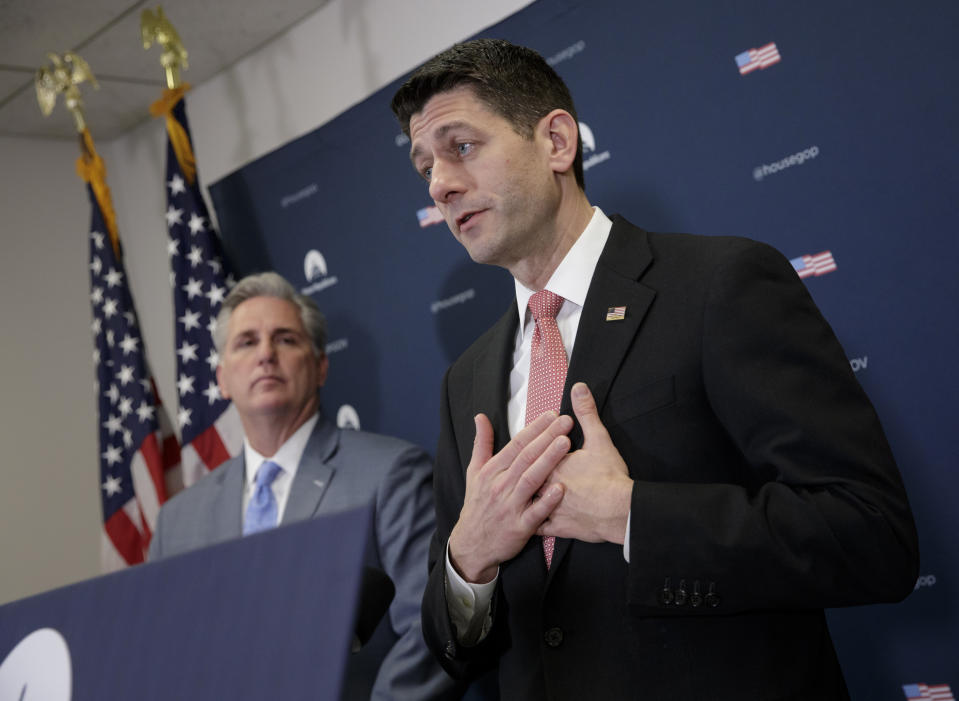 Speaker of the House Paul Ryan speaks about the failure to pass a health care overhaul bill (AP Photo/J. Scott Applewhite)