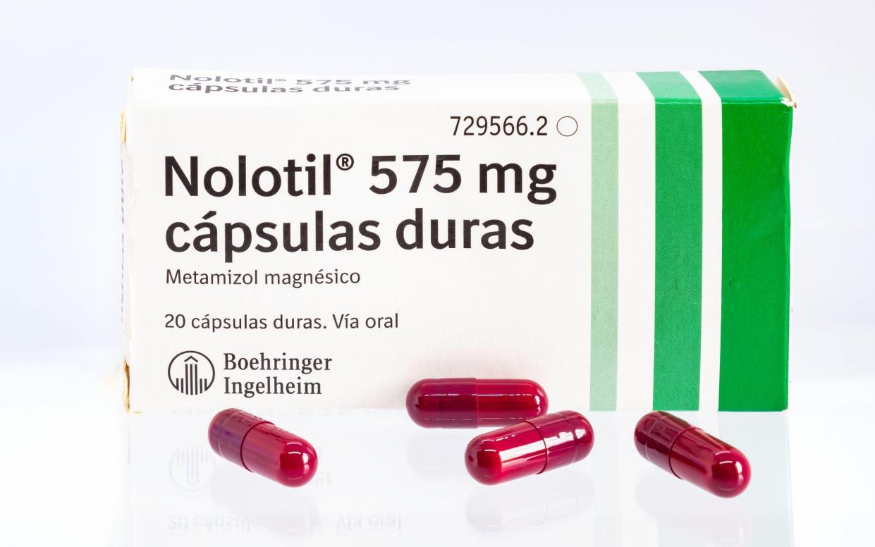 Spanish Box of Metamizole brand Nolotil from Boehringer Ingelheim