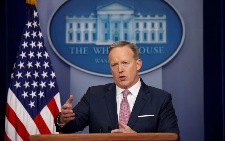 White House spokesman Sean Spicer holds a press briefing at the White House. (Photo: Kevin Lamarque/Reuters)