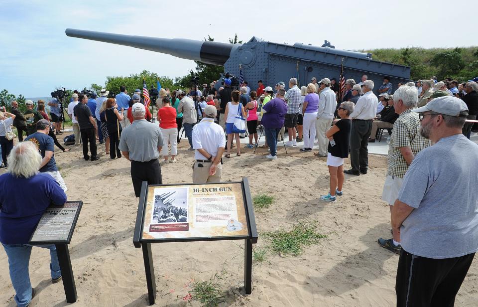 A dedication ceremony for the opening of the "Mighty Mo" 16 inch gun display from the Battleship Missouri was held at the Fort Miles Museum World War II Artillery Park located in Cape Henlopen State Park near Lewes on Friday, Sept. 2, 2016.