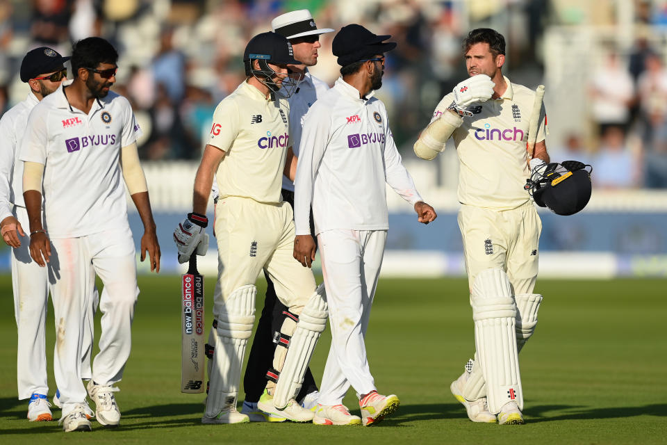 Jimmy Anderson has words with Jasprit Bumrah 