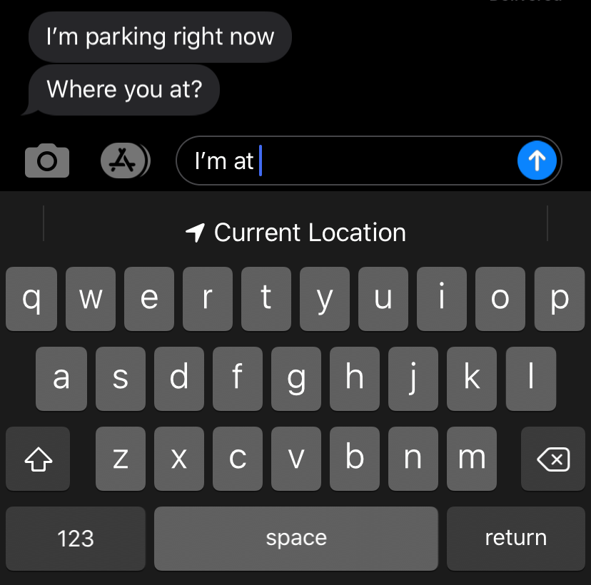 Text: "I'm parking right now, where you at" and "I'm at"