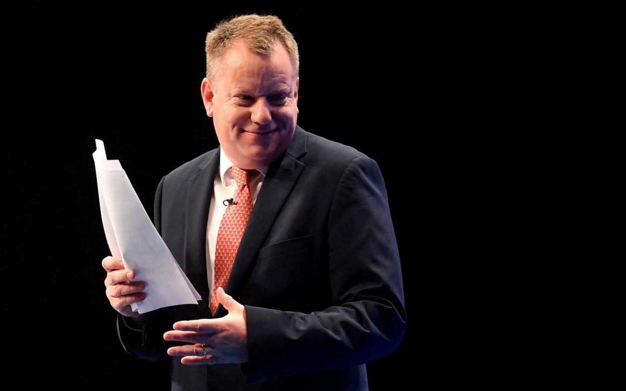 Brexit minister Lord Frost leaves the stage after delivering Tory party conference speech - TOBY MELVILLE/REUTERS