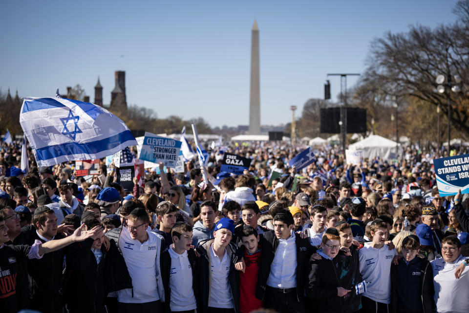 Thousands of people attend the March for Israel on the National Mall in Washington on Nov. 14, 2023 The large pro-Israel gathering comes as the Israel-Hamas war enters its sixth week following the Oct. 7 terrorist attacks by Hamas. / Credit: Drew Angerer / Getty Images