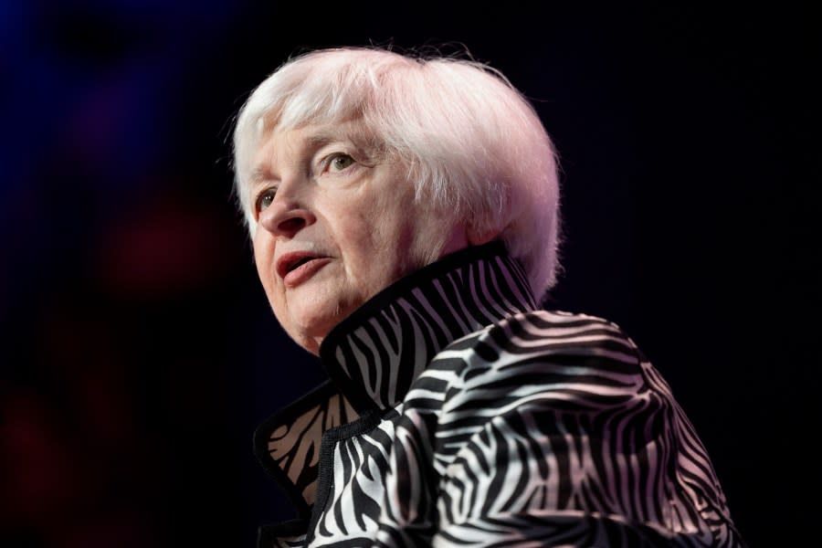 FILE - United States Secretary of the Treasury Janet Yellen speaks at the Atlantic Council Global Citizen Awards, Sept. 20, 2023, in New York. Yellen wants Latin America to trade more with the United States as part of an initiative that so far has failed to disrupt China’s dominance in global manufacturing. (AP Photo/Julia Nikhinson, File)