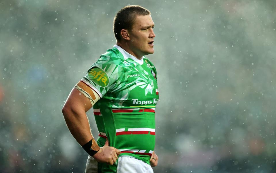 Leicester number eight Jasper Wiese looks on during their Premiership game against Newcastle