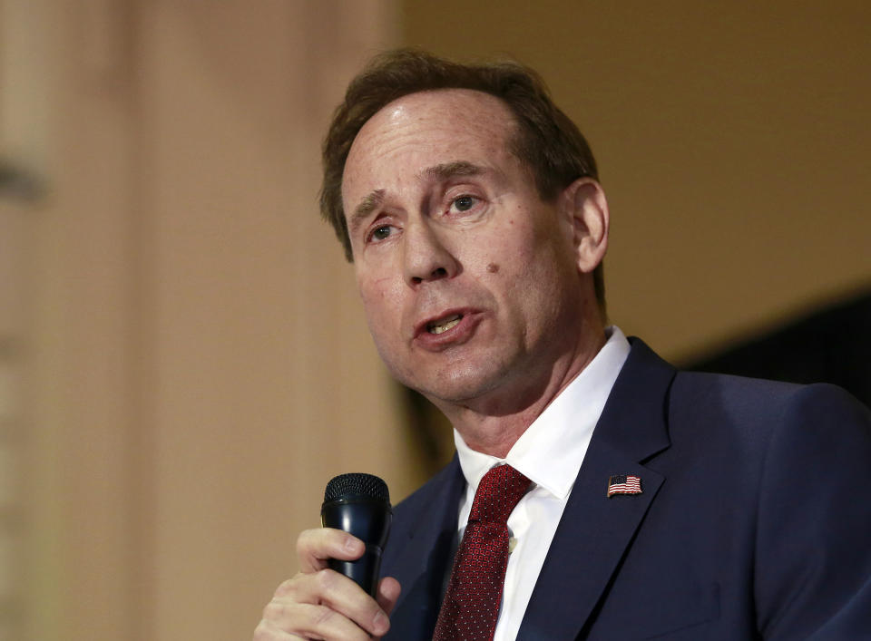 FILE - Republican Eric Early, a candidate for California attorney general, speaks at a candidates' forum, in Sacramento, Calif., March 21, 2018. Early is one of three main candidates challenging incumbent Democratic Attorney General Rob Bonta in the California primary election on June 7, 2022. (AP Photo/Rich Pedroncelli, File)