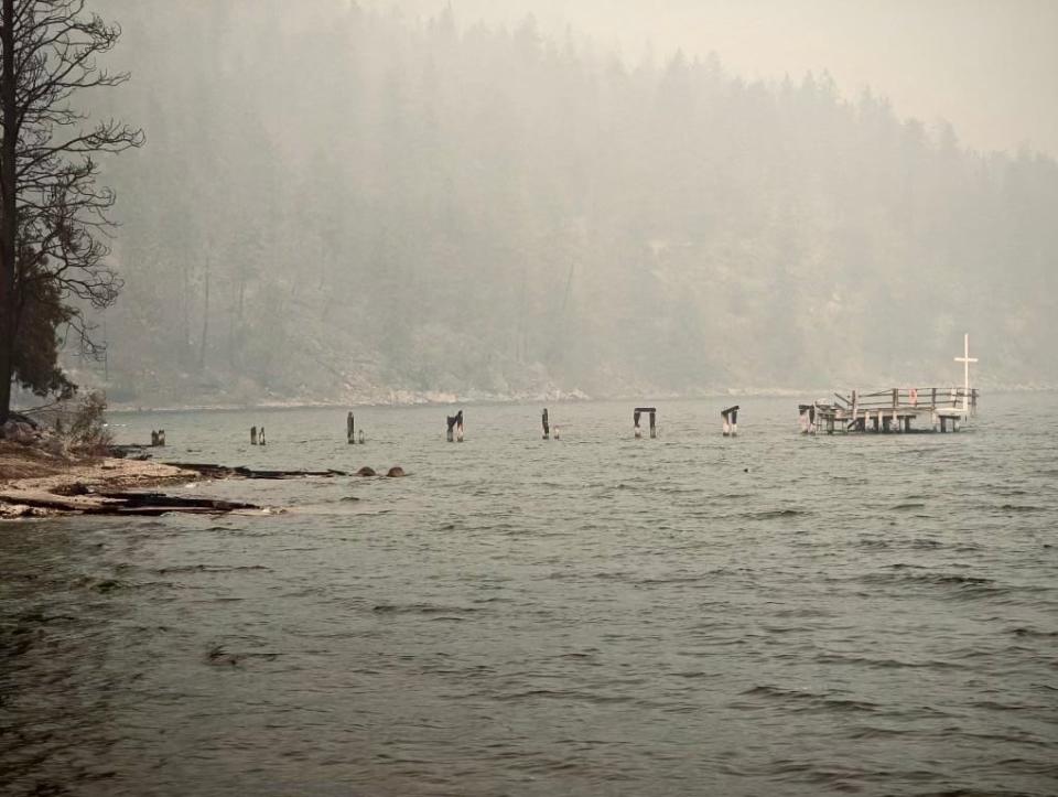 Remnants of Camp OAC dock after McDougall Creek wildfire