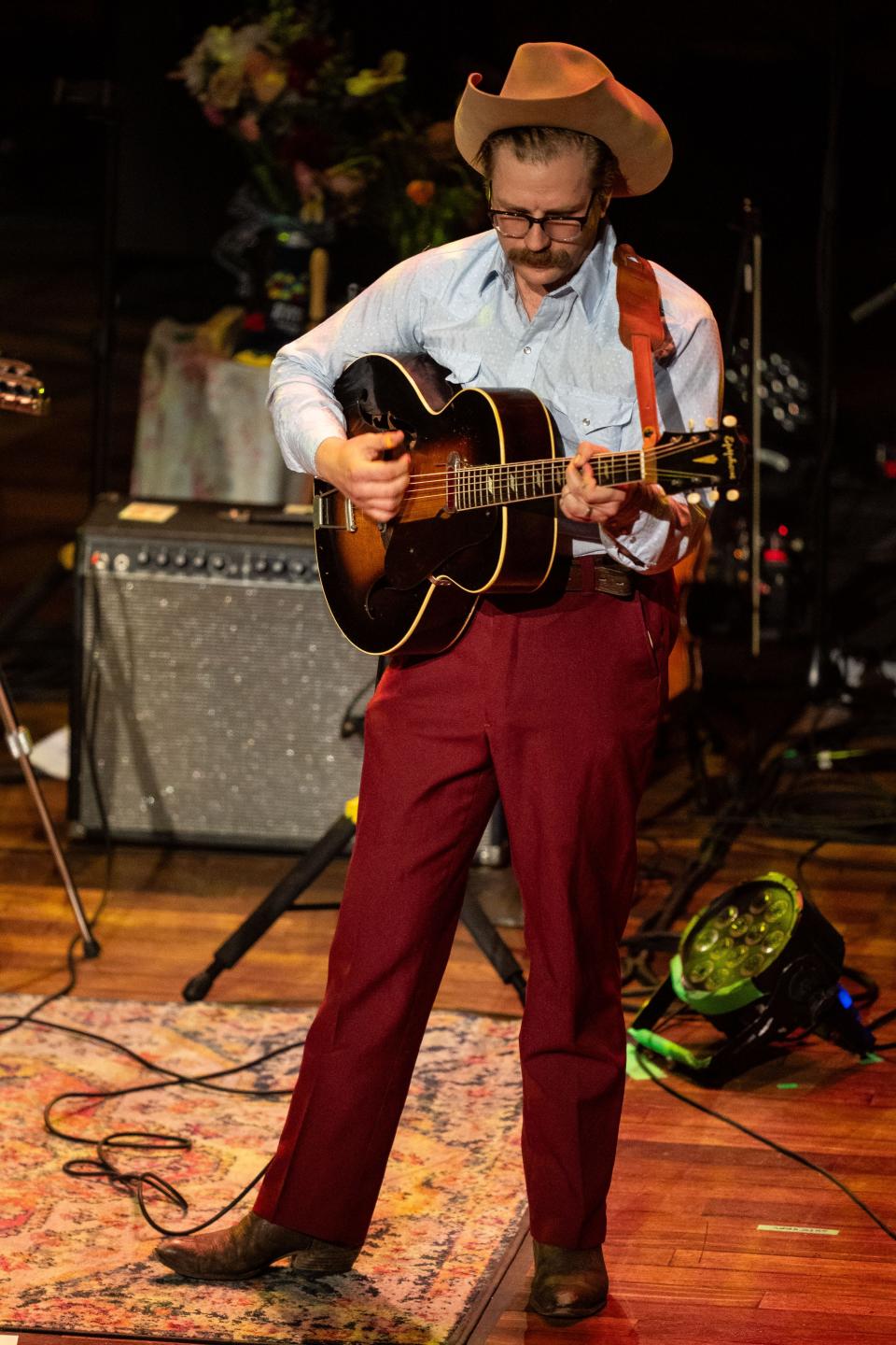 Vaden Landers performs, opening for Sierra Ferrell, at the Ryman Auditorium in Nashville, Tenn., Thursday, March 21, 2024.