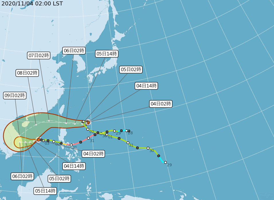 閃電颱風的預測路徑。（圖／翻攝自中央氣象局）