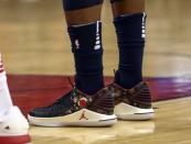 Feb 23, 2018; Houston, TX, USA; General view of the shoes of Minnesota Timberwolves guard Jimmy Butler (23) during the game against the Houston Rockets at Toyota Center. Mandatory Credit: Troy Taormina-USA TODAY Sports