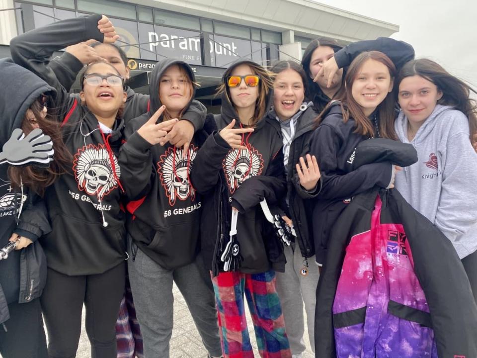 Teenagers from Long Lake 58 First Nation are in Mississauga to cheer on their team in the Little Native Hockey Tournament this week. (Martin Trainor/CBC - image credit)