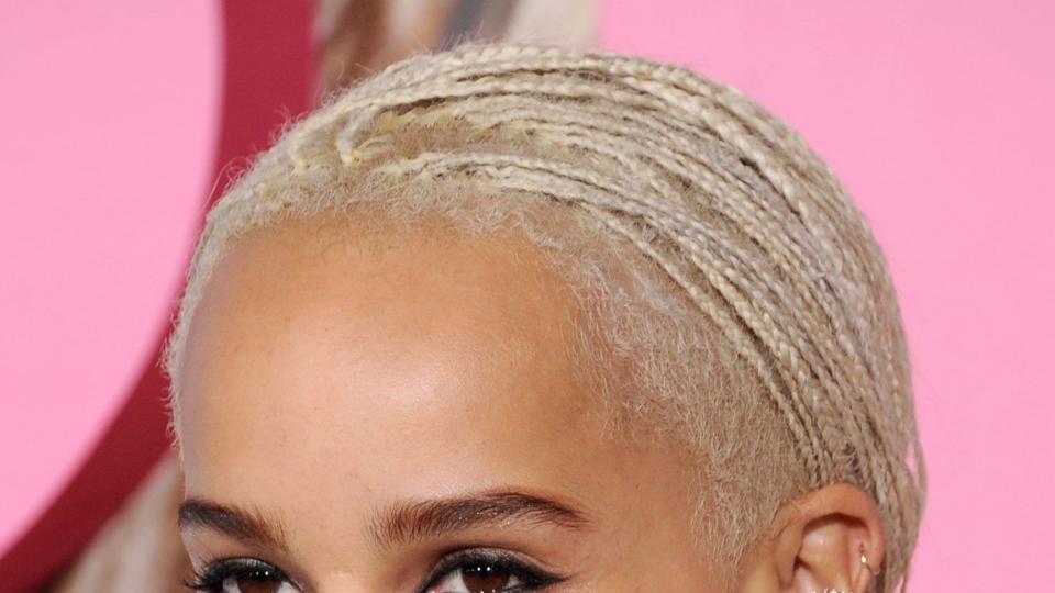 Zoe Kravitz attends a TV show premiere with platinum blonde hair