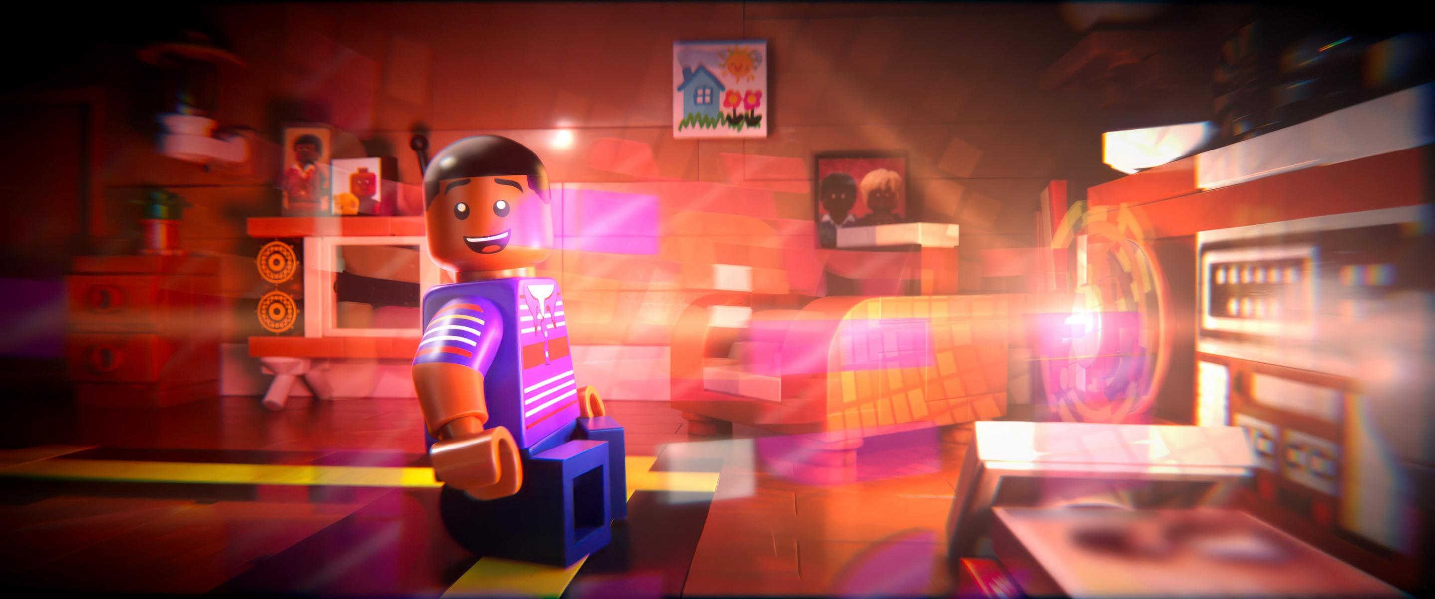 Pharrell Williams is portrayed by animated LEGO bricks in 