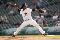 Detroit Tigers pitcher Jose Urena throws against the Minnesota Twins in the third inning of a baseball game in Detroit, Saturday, May 8, 2021. (AP Photo/Paul Sancya)