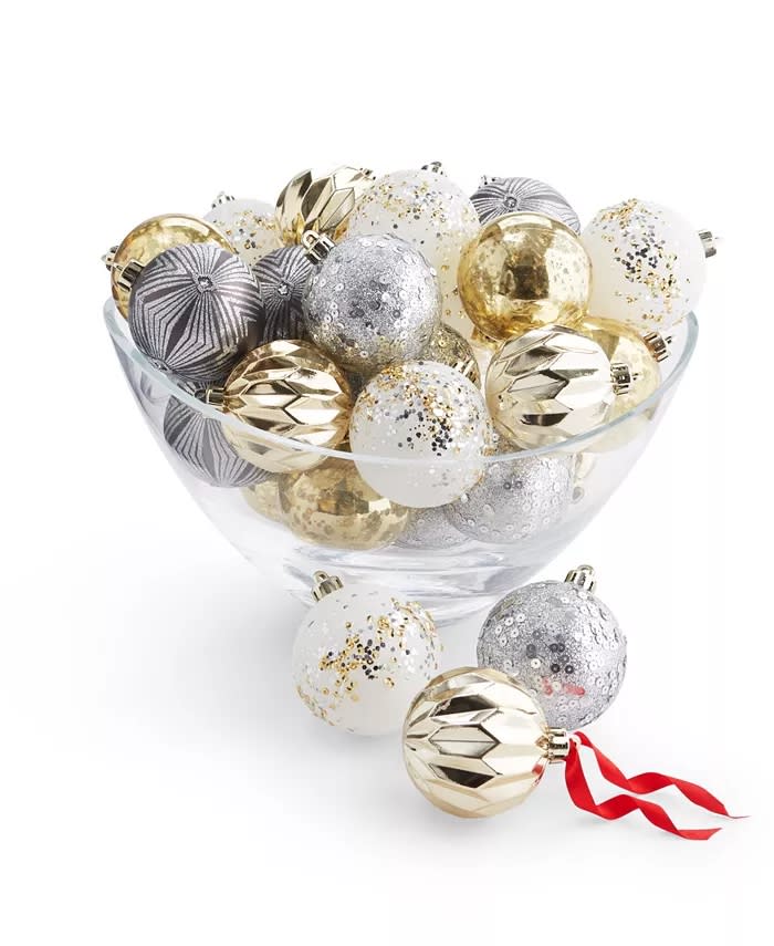 gold, silver, white sparkle ball holiday ornaments