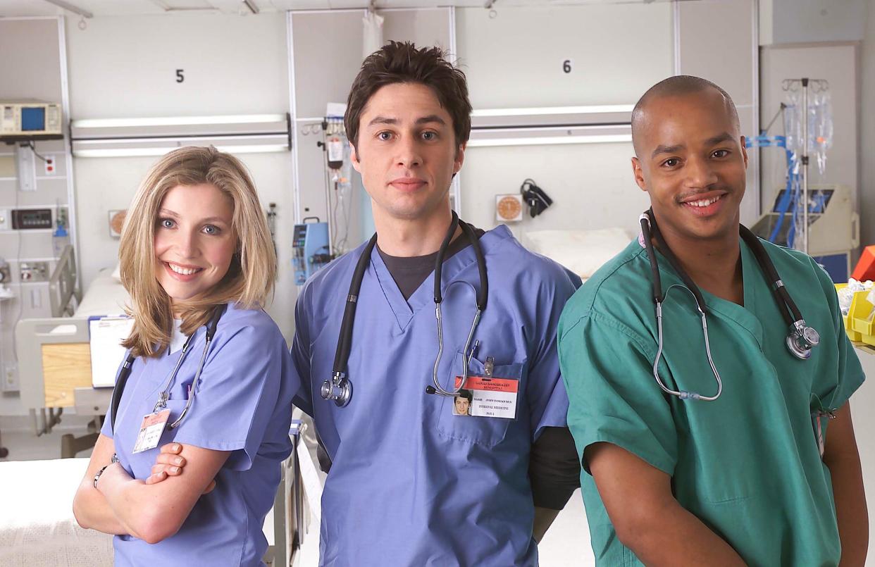 Sarah Chalke, Zach Braff and Donald Faison in Scrubs