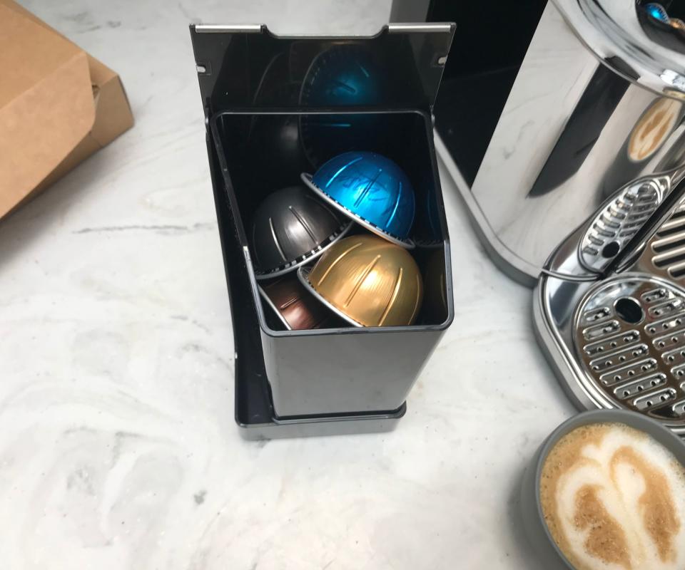 breville nespresso vertuo creatista making pod bin