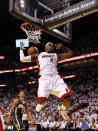 MIAMI, FL - MAY 22: LeBron James #6 of the Miami Heat dunks during Game Five of the Eastern Conference Semifinals in the 2012 NBA Playoffs against the Indiana Pacers at AmericanAirlines Arena on May 22, 2012 in Miami, Florida.