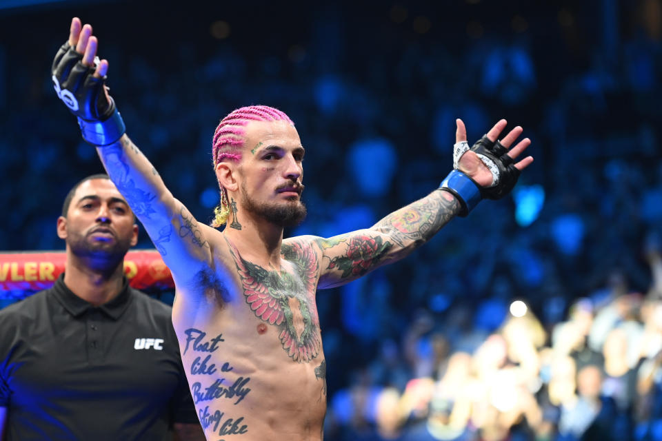 Aug 19, 2023; Boston, MA, USA; Sean O’Malley (blue gloves) prior to the fight against Aljamin Sterling (red gloves) during UFC 292 at TD Garden. Mandatory Credit: Bob DeChiara-USA TODAY Sports