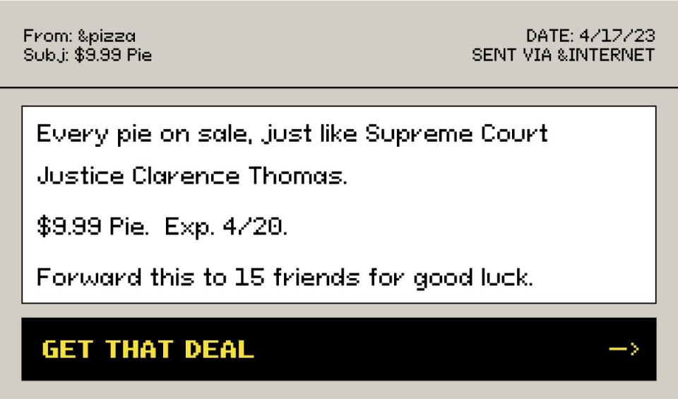 &pizza Clarence Thomas promotion