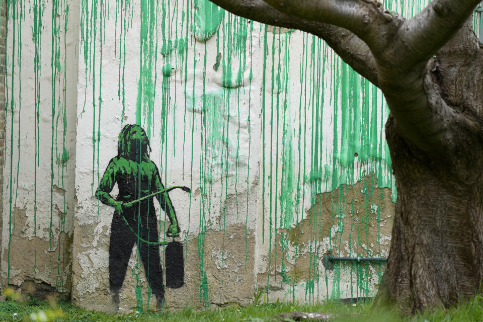 Banksy tree mural that sprouted in London is fenced off after apparent