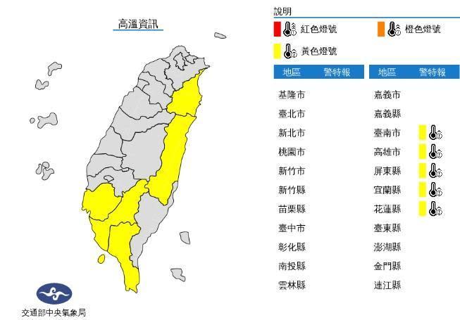 中央氣象局發布高溫資訊。（中央氣象局提供）