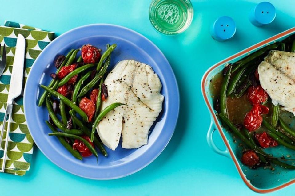 Mediterranean Fish with Green Beans, Tomatoes, and Olives from Epicurious