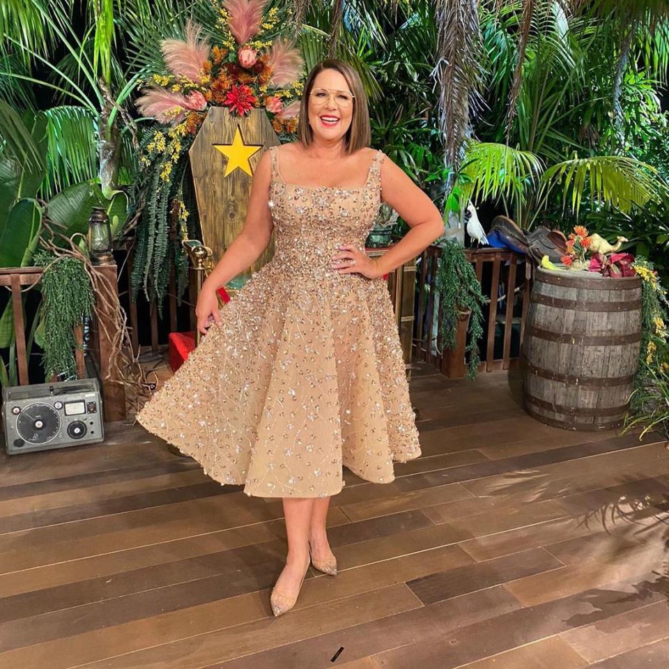 I'm A Celebrity... Get me Out Of Here! co-host Julia Morris wearing a nude, bejewelled dress on set of the 2021 season in Australia