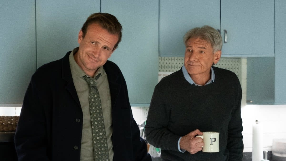 Jason Segel as out-of-control therapist, Jimmy Laird, with Harrison Ford as his colleague, Dr Paul Rhodes, in Apple TV+’s new comedy ‘Shrinking’  (Apple TV+)