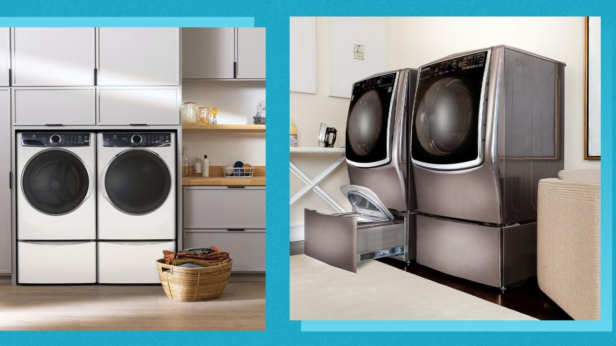 washing machine and dryers in laundry rooms